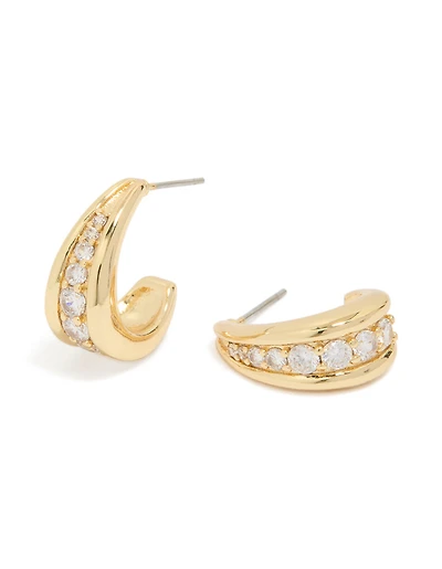 Gold Plated Cubic Zirconia Drop Shaped Hoop Earrings