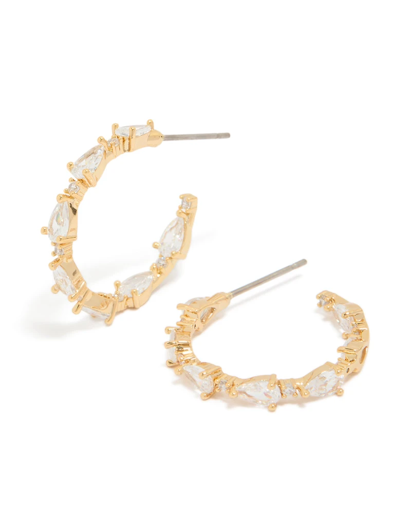 Gold Plated Cubic Zirconia Teardrop Medium Open Hoop Earrings