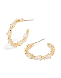 Gold Plated Cubic Zirconia Teardrop Medium Open Hoop Earrings