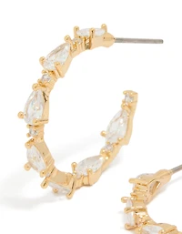 Gold Plated Cubic Zirconia Teardrop Medium Open Hoop Earrings