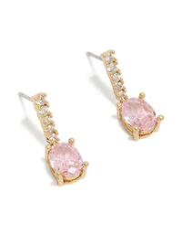 Gold Plated Light Pink Cubic Zirconia Oval Drop Earrings