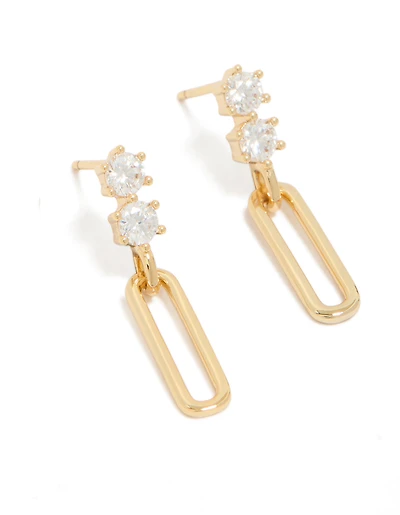 Gold Plated Cubic Zirconia & Rectangular Drop Earrings