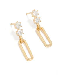 Gold Plated Cubic Zirconia & Rectangular Drop Earrings