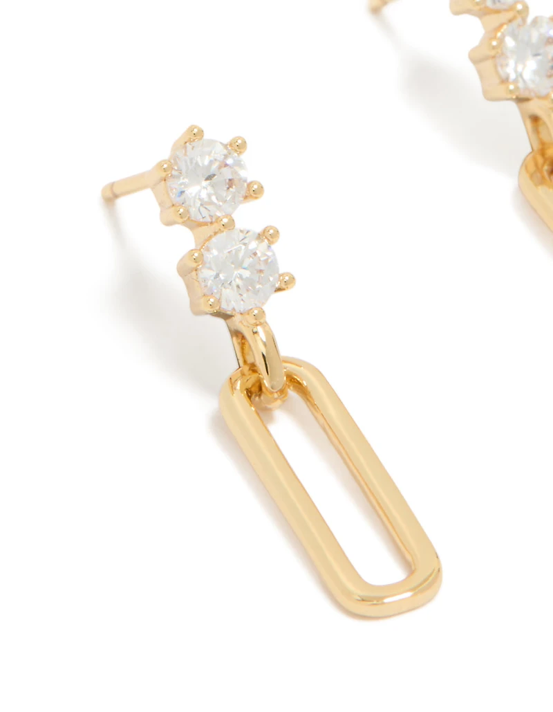 Gold Plated Cubic Zirconia & Rectangular Drop Earrings