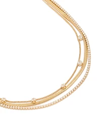 Gold Plated Cubic Zirconia Tennis Snake Chain Triple Layered Necklace