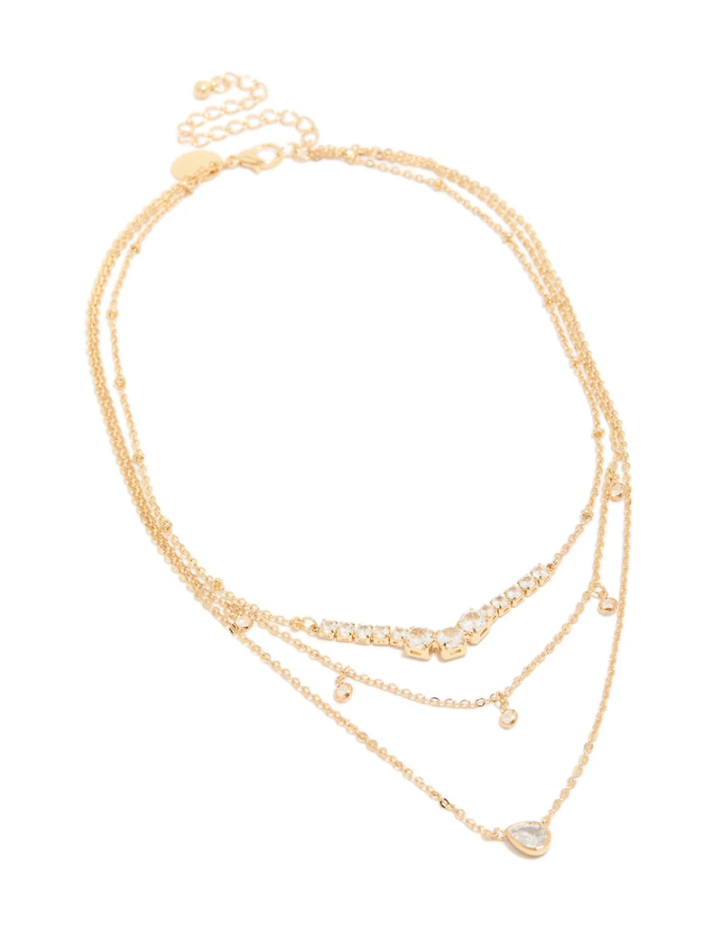 Gold Plated Cubic Zirconia Tennis & Pendant Layered Necklace