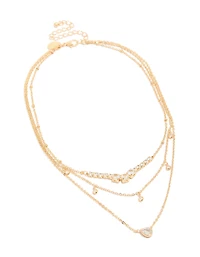 Gold Plated Cubic Zirconia Tennis & Pendant Layered Necklace