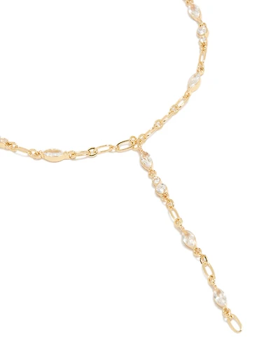 Gold Plated Cubic Zirconia Bezel Chain Y-Necklace