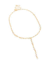 Gold Plated Cubic Zirconia Bezel Chain Y-Necklace