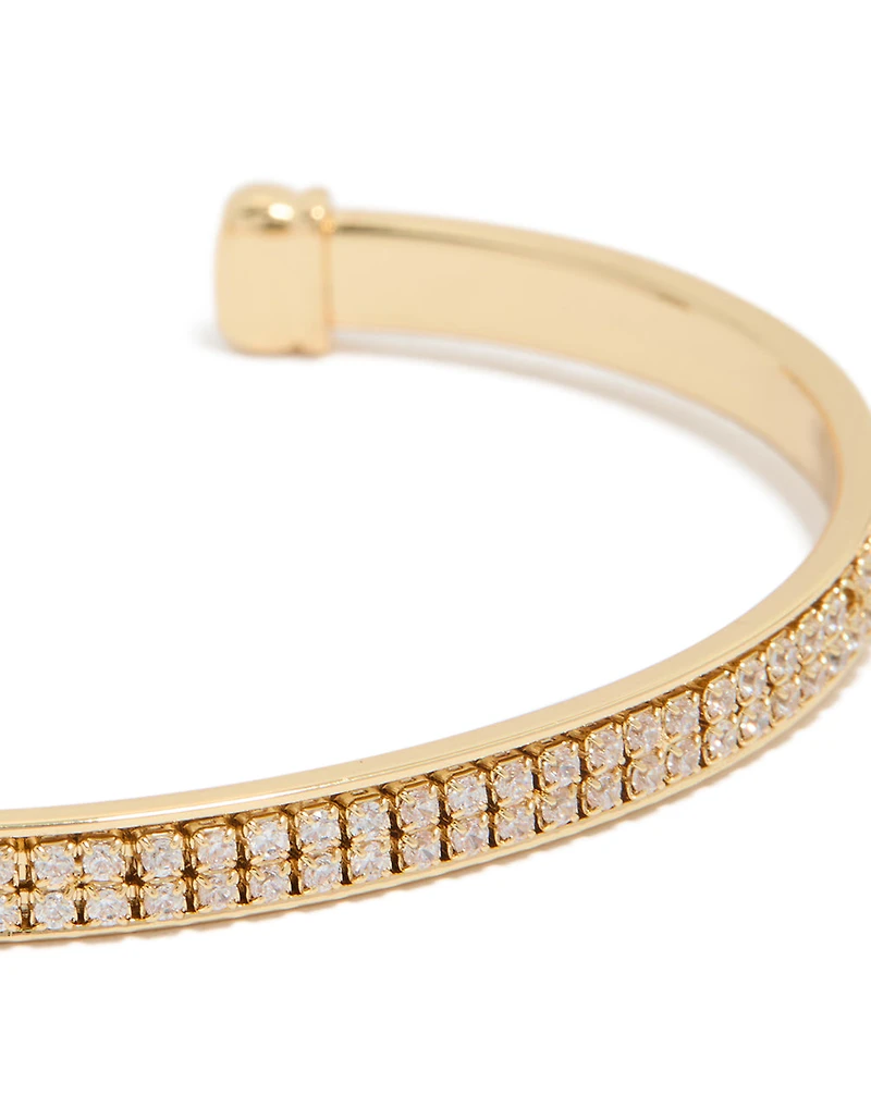 Gold Plated Cubic Zirconia Flat Bezel Set Wrist Cuff