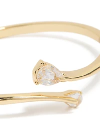 Gold Plated Cubic Zirconia Flat Teardrop Open Front Bangle