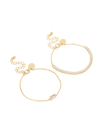 Gold Plated Cubic Zirconia Marquise Baguette Bracelets Pack