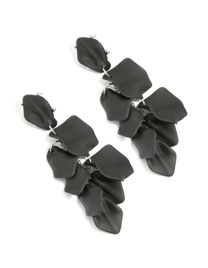 Black Coated Metal Petal Drop Earrings