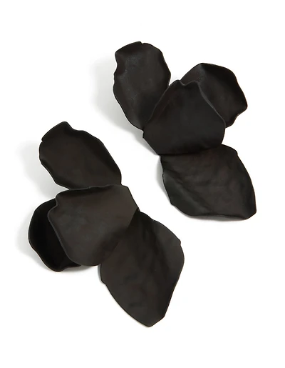 Black Coated Metal Half Flower Petal Drop Earrings