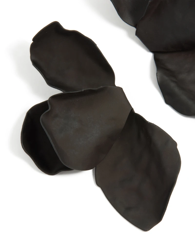 Black Coated Metal Half Flower Petal Drop Earrings