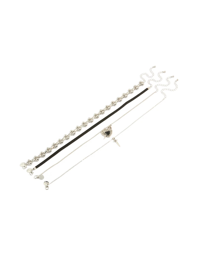 Silver Heart & Dagger Choker Necklaces Pack