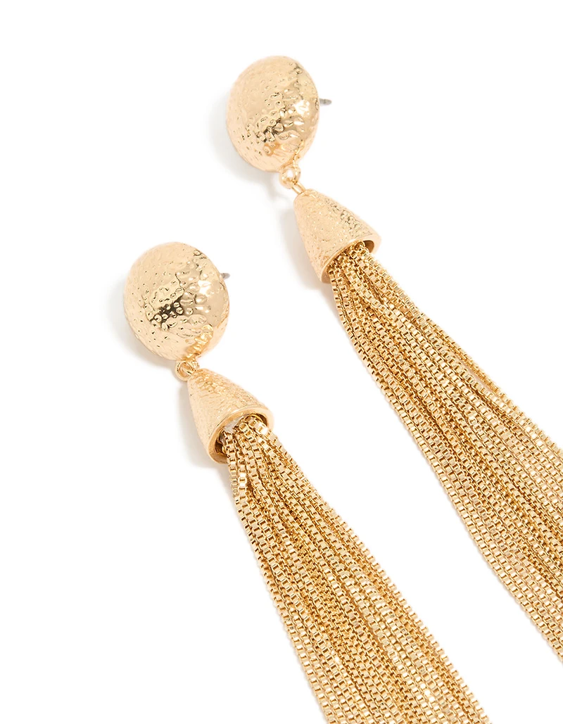 Gold Dome Tassel Drop Earrings