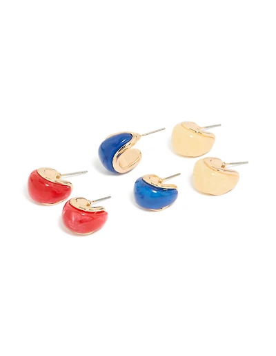 Gold Red & Blue Acrylic Bubble Hoop Earrings 3-Pack