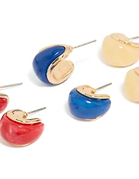 Gold Red & Blue Acrylic Bubble Hoop Earrings 3-Pack