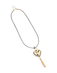 Mixed Metal Chunky Heart Tassel  Cord Layered Necklace