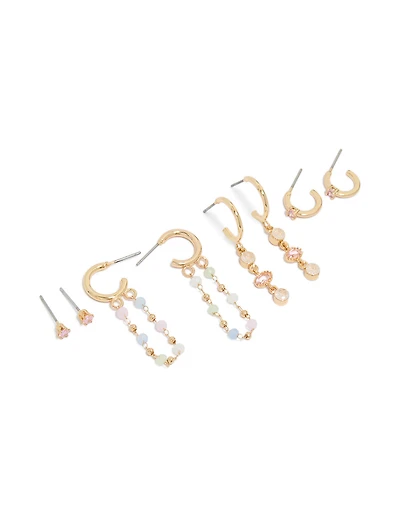 Gold Plated Cubic Zirconia Stone Drop Chain Earrings 4-Pack