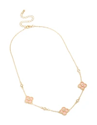 Collier trio de fleurs plaqué or et zircone cubique rose
