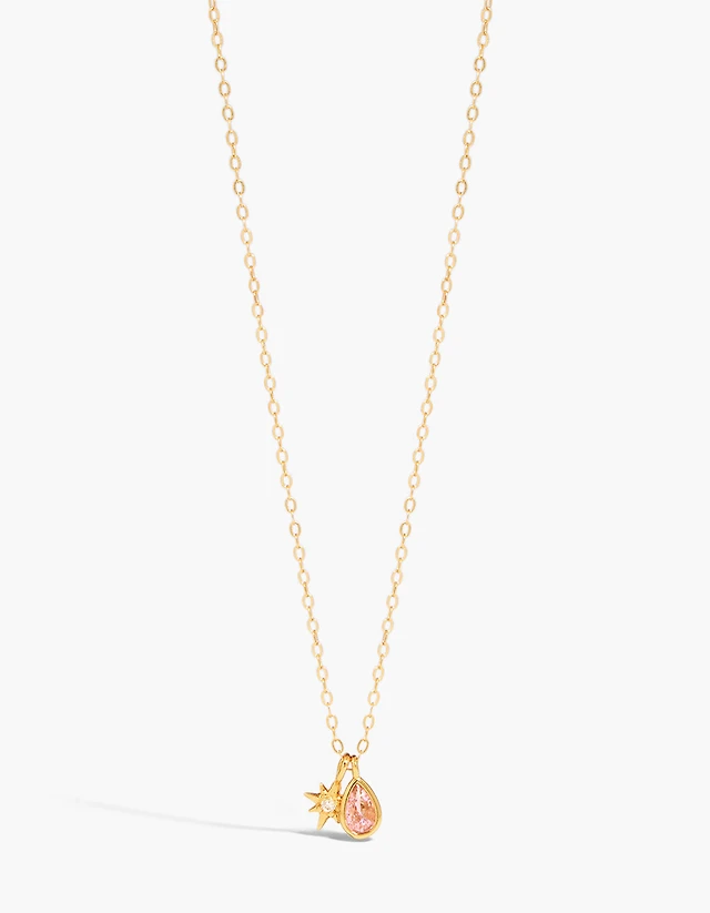 Gold Plated Sterling Silver Pink Cubic Zirconia October Birthstone Necklace