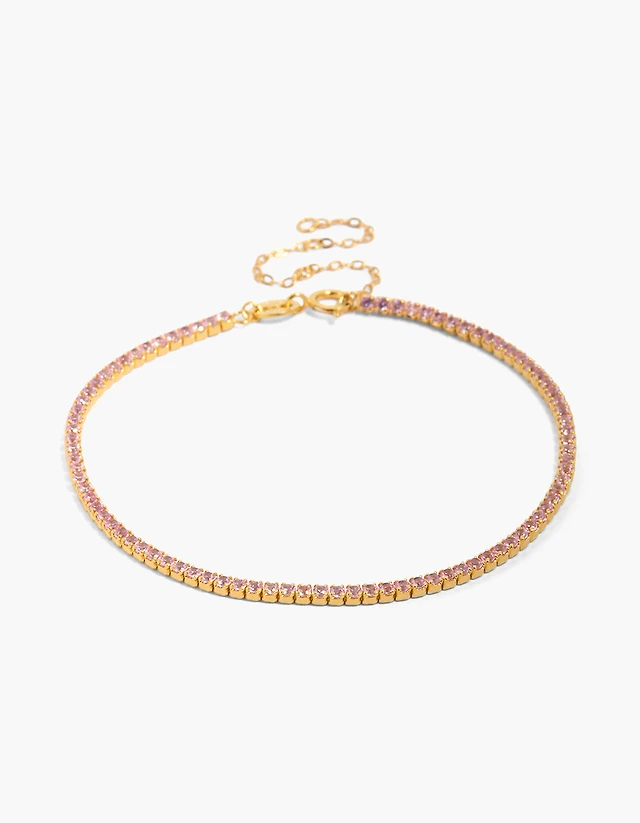 Gold Plated Sterling Silver Pink Cubic Zirconia Tennis Bracelet