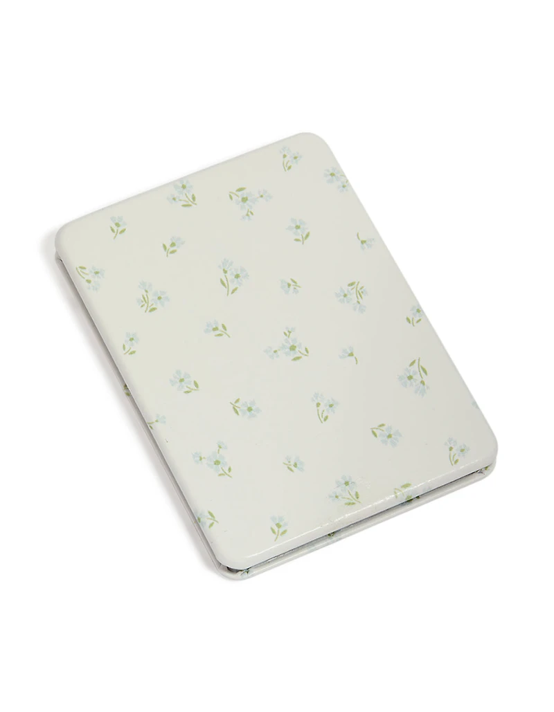 White Blue Bow Printed Rectangle Compact Mirror