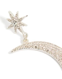 Silver Diamante Celestial Star & Moon Drop Earrings