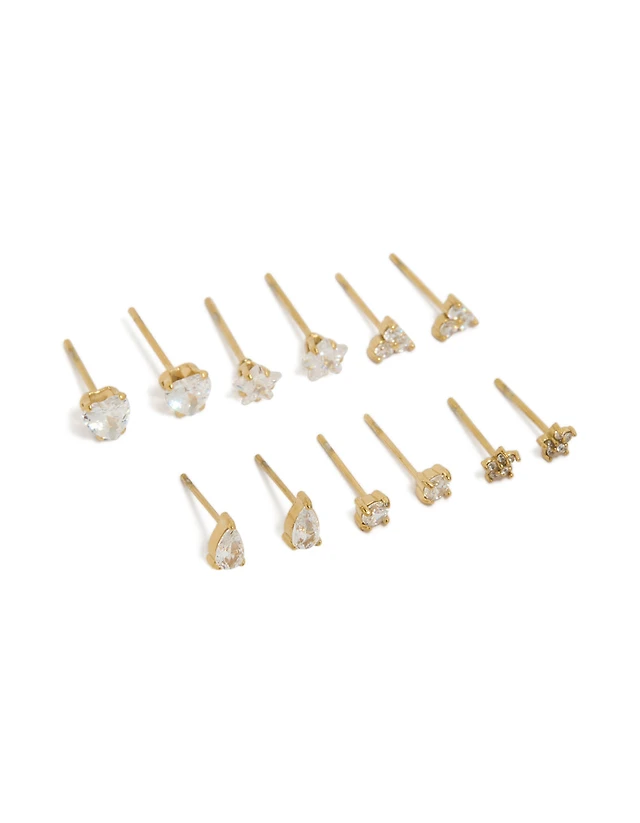 Waterproof Gold Plated Stainless Steel Mixed Mini Stud Earrings 6-Pack