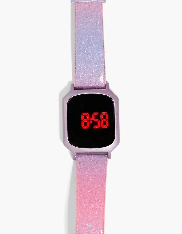 Kids Pink & Purple Ombre Glitter Digital Watch
