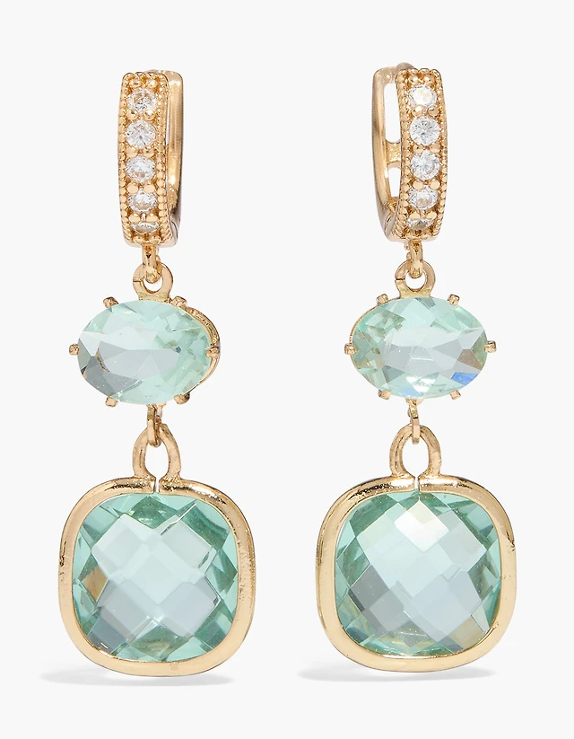 Gold Double Light Blue Cubic Zirconia Huggie Earrings