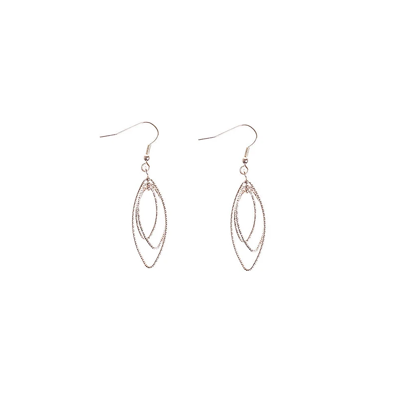 Rose Gold Triple Diamond Cut Navette Drop Earrings