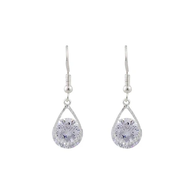 Cubic Zirconia In Silver Teardrop Earrings