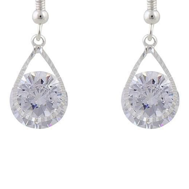 Cubic Zirconia In Silver Teardrop Earrings