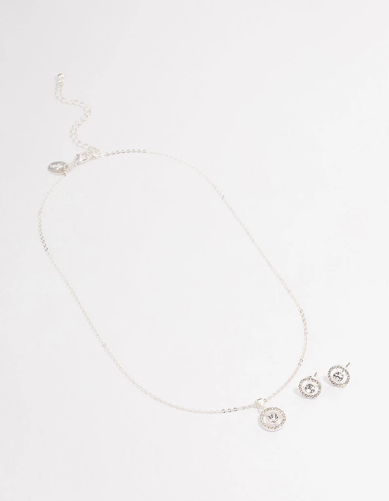 Silver Crystal Halo Jewellery Set
