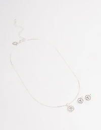 Silver Crystal Halo Jewellery Set