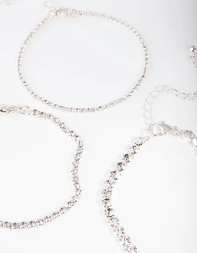 Silver Multi Size Diamante Bracelet Pack