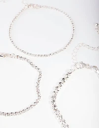Silver Multi Size Diamante Bracelet Pack