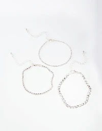 Silver Multi Size Diamante Bracelet Pack