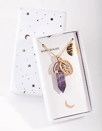Gold 3-Charm Purple Shard Necklace