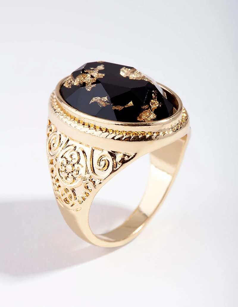 Gold Cabochon Leaf Ring