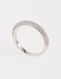 Rhodium Half Pave Cubic Zirconia Ring