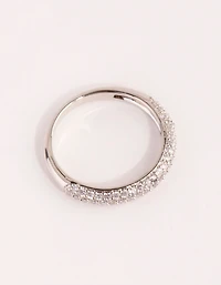 Rhodium Half Pave Cubic Zirconia Ring