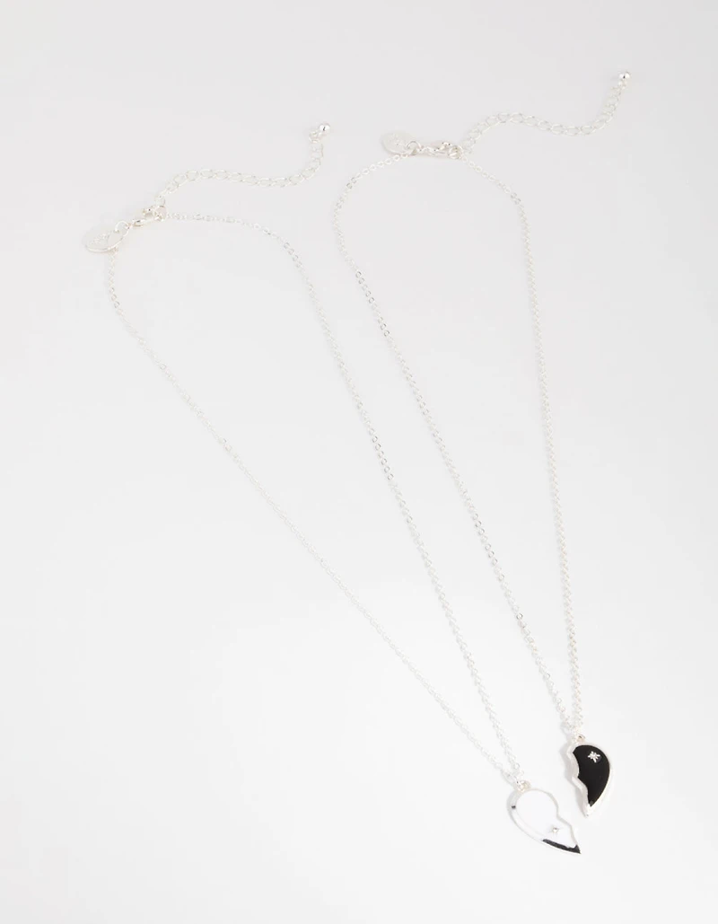 Silver Black & White Half Yin Yang Necklace Pack