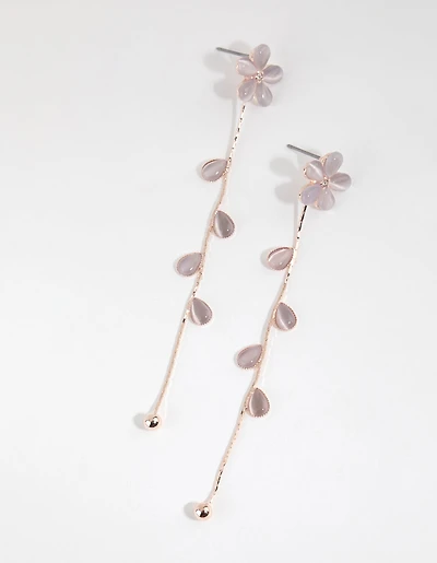 Rose Gold Flower Vine Drop Earrings