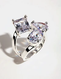 Rhodium Cubic Zirconia Large Stone Ring