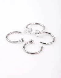 Surgical Steel Silver Martini Set Diamante Nose Ring 4-Pack