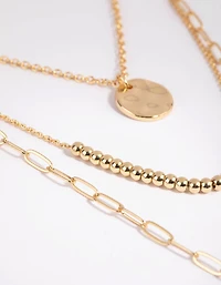 Gold Plated Disc & Ball Necklace Layered Necklace